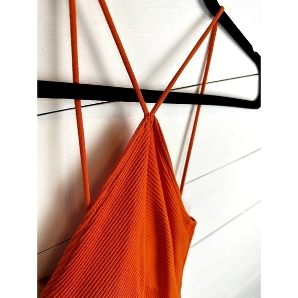 Gently Worn Zara Orange Ribbed High Neck Midi Dress size SML - Picture 3 of 7